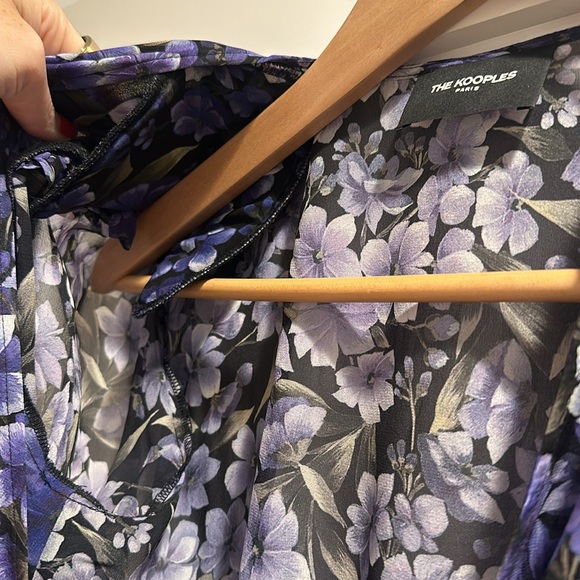 Purple floral the Kooples shoulder pad dress size Small deep v neck - Picture 7 of 7